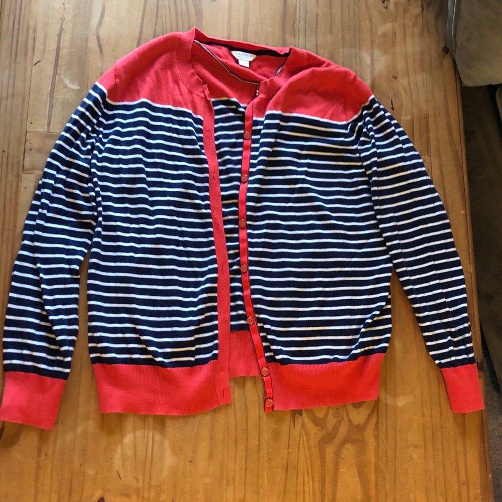 Nautica Navy Striped Cardigan